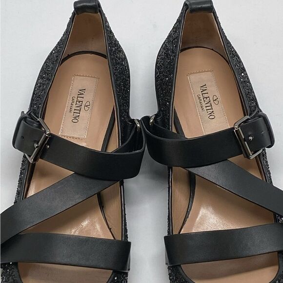 Valentino Garavani Rockstud Strappy Glitter Ballerina Flat size 37 - Picture 3 of 13